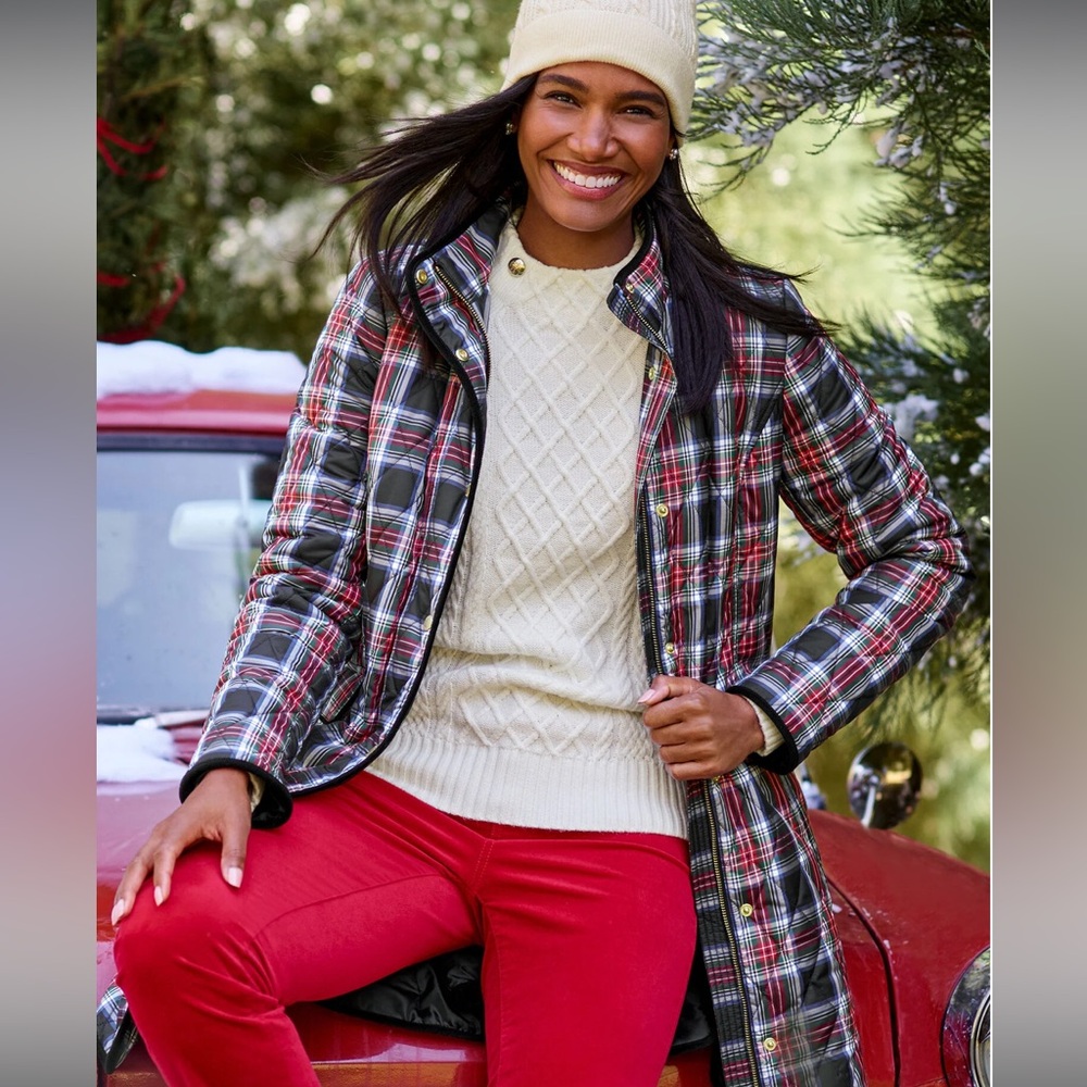 Talbots Long Quilted Jacket in plaid